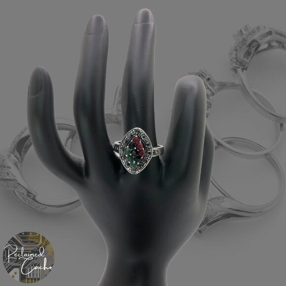 Silver and Multicolor Rhinestone Statement Ring - Size 8.5 - Picture 1 of 7